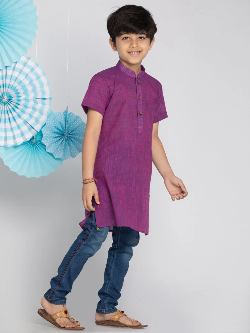 Vastramay Boys' Purple Handloom Half Sleeve Kurta 4 Vastramay Boys' Purple Handloom Half Sleeve Kurta
