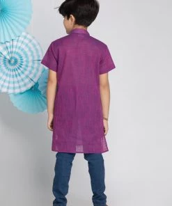 Vastramay Boys' Purple Handloom Half Sleeve Kurta 10 Vastramay Boys' Purple Handloom Half Sleeve Kurta