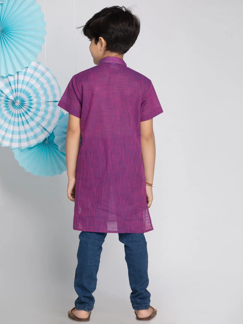 Vastramay Boys' Purple Handloom Half Sleeve Kurta 5 Vastramay Boys' Purple Handloom Half Sleeve Kurta