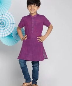 Vastramay Boys' Purple Handloom Half Sleeve Kurta 12 Vastramay Boys' Purple Handloom Half Sleeve Kurta
