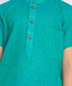 Vastramay Boys' Turquoise Melange Half Sleeve Kurta