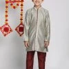 Vastramay Boys' Grey And Maroon Jacquard Kurta Pyjama Set