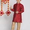 Vastramay Boys' Maroon And Rose Gold Jacquard Kurta Pyjama Set