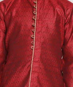 Vastramay Boys' Maroon And Rose Gold Jacquard Kurta Pyjama Set