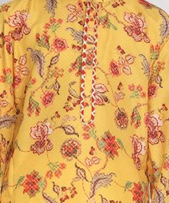 Vastramay Boys' Multicolor-Base-Mustard And Cream Kurta Pyjama Set