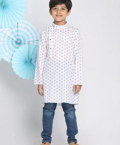 Kurta Pyjama Vastramay White And Blue Cotton Baap Beta Kurta