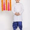 VASTRAMAY Boys' White And Blue Kurta And Dhoti Set