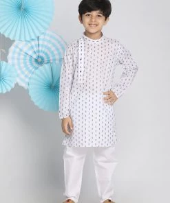 Vastramay Boys' White Woven Kurta And Pyjama Set