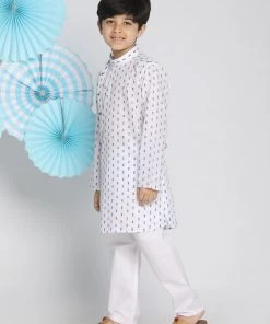 Vastramay Boys' White Woven Kurta And Pyjama Set