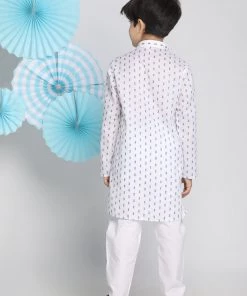 Vastramay Boys' White Woven Kurta And Pyjama Set 10 Vastramay Boys' White Woven Kurta And Pyjama Set