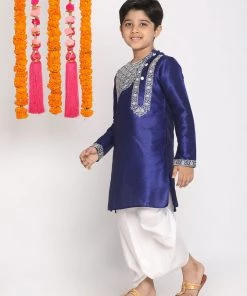 VASTRAMAY Boys' Blue And White Kurta And Dhoti Set