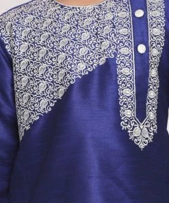 VASTRAMAY Boys' Blue And White Kurta And Dhoti Set