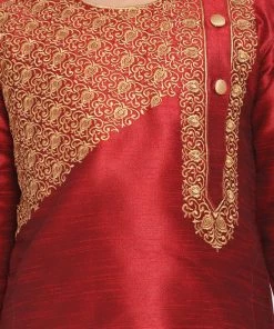 VASTRAMAY Boys' Maroon And Rose Gold Kurta And Dhoti Set