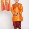 VASTRAMAY Boys' Orange And Maroon Kurta And Dhoti Set