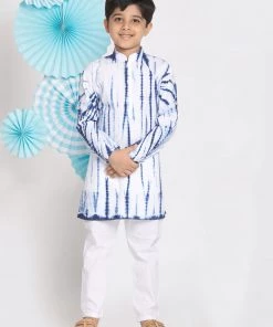 VASTRAMAY Boys' Blue And White Kurta Pyjama Set
