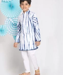 VASTRAMAY Boys' Blue And White Kurta Pyjama Set