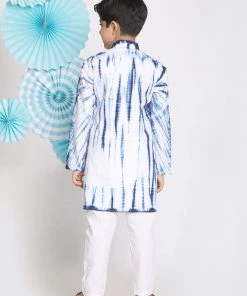 VASTRAMAY Boys' Blue And White Kurta Pyjama Set