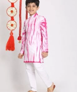 Vastramay Pink Tie And Dye Pattern Cotton Siblings Set