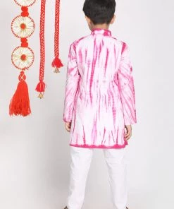 Vastramay Pink Tie And Dye Pattern Cotton Siblings Set