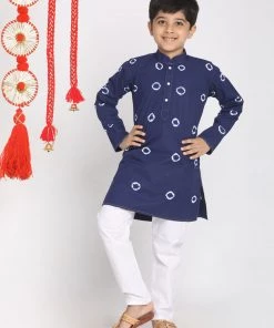 VASTRAMAY Boys' Blue And White Kurta Pyjama Set
