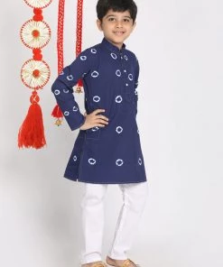 VASTRAMAY Boys' Blue And White Kurta Pyjama Set