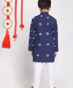 VASTRAMAY Boys' Blue And White Kurta Pyjama Set