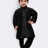JBN Creation Boys' Black Cotton Silk Kurta And Pyjama Set