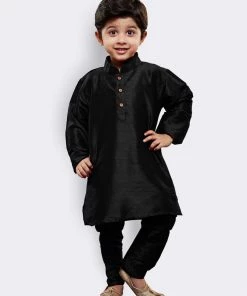 JBN Creation Boys' Black Cotton Silk Kurta And Pyjama Set