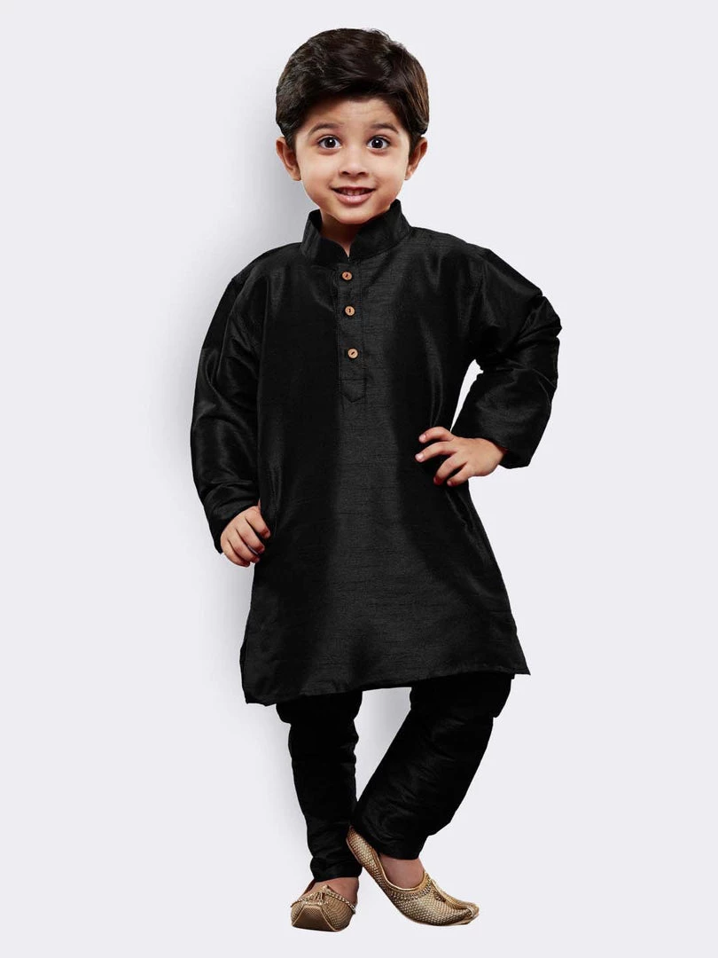 JBN Creation Boys' Black Cotton Silk Kurta And Pyjama Set 3 JBN Creation Boys' Black Cotton Silk Kurta And Pyjama Set