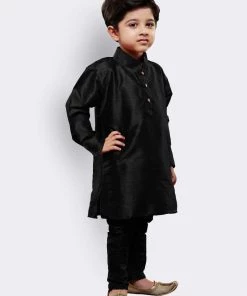 JBN Creation Boys' Black Cotton Silk Kurta And Pyjama Set 12 JBN Creation Boys' Black Cotton Silk Kurta And Pyjama Set