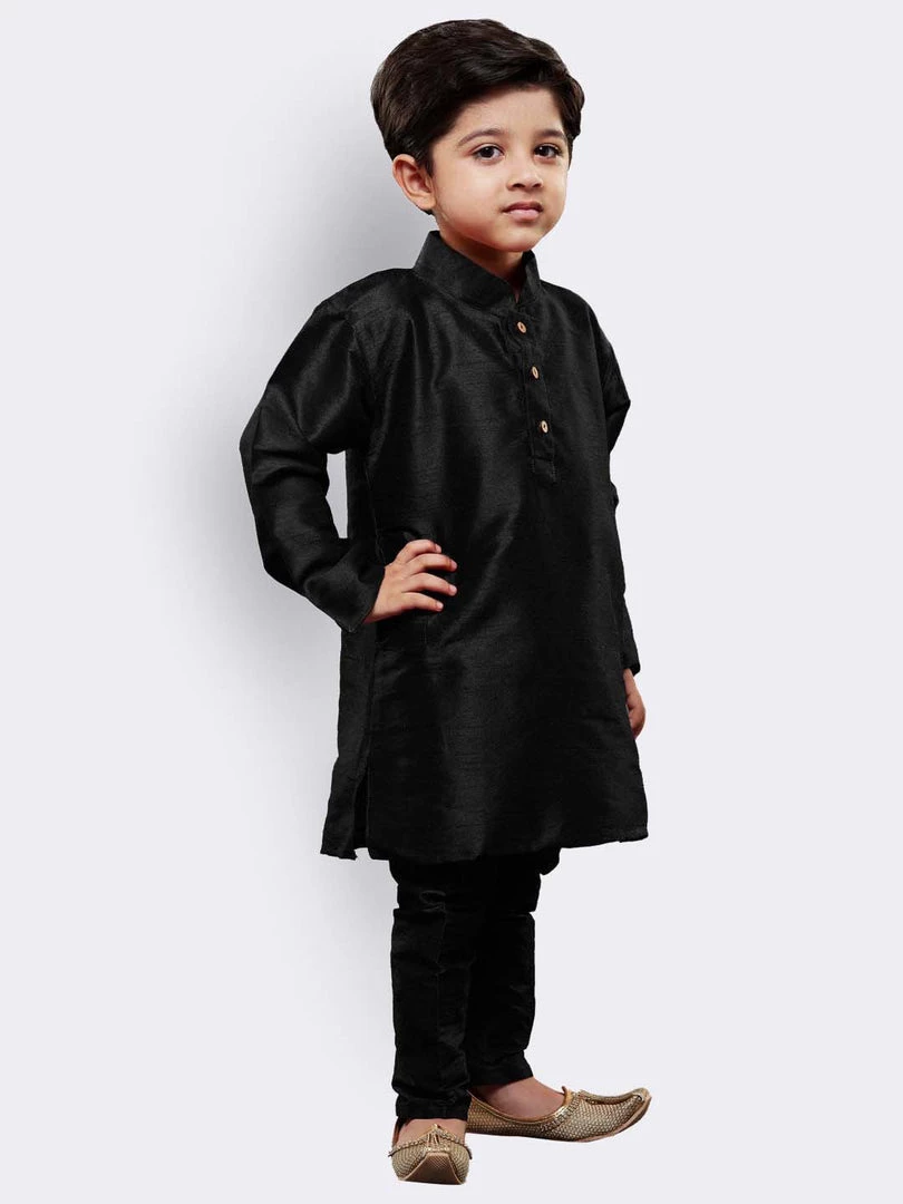JBN Creation Boys' Black Cotton Silk Kurta And Pyjama Set 6 JBN Creation Boys' Black Cotton Silk Kurta And Pyjama Set