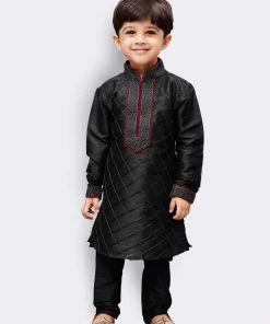JBN Creation Boys' Black Cotton Silk Kurta And Pyjama Set