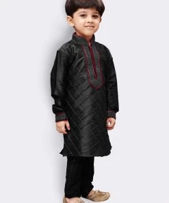 JBN Creation Boys' Black Cotton Silk Kurta And Pyjama Set