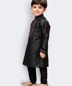 JBN Creation Boys' Black Cotton Silk Kurta And Pyjama Set