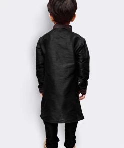 JBN Creation Boys' Black Cotton Silk Kurta And Pyjama Set