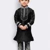 JBN Creation Boys' Black Cotton Silk Kurta And Pyjama Set