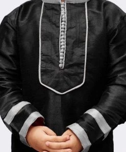 JBN Creation Boys' Black Cotton Silk Kurta And Pyjama Set