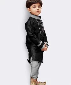 JBN Creation Boys' Black Cotton Silk Kurta And Pyjama Set