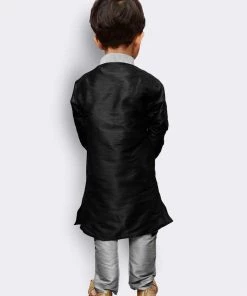 JBN Creation Boys' Black Cotton Silk Kurta And Pyjama Set