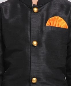 JBN Creation Boys' Black Silk Blend Sherwani