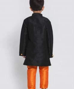 JBN Creation Boys' Black Silk Blend Sherwani