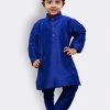 JBN Creation Boys' Blue Cotton Silk Kurta And Pyjama Set
