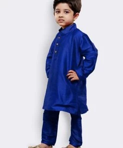 JBN Creation Boys' Blue Cotton Silk Kurta And Pyjama Set
