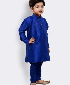 JBN Creation Boys' Blue Cotton Silk Kurta And Pyjama Set