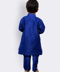 JBN Creation Boys' Blue Cotton Silk Kurta And Pyjama Set