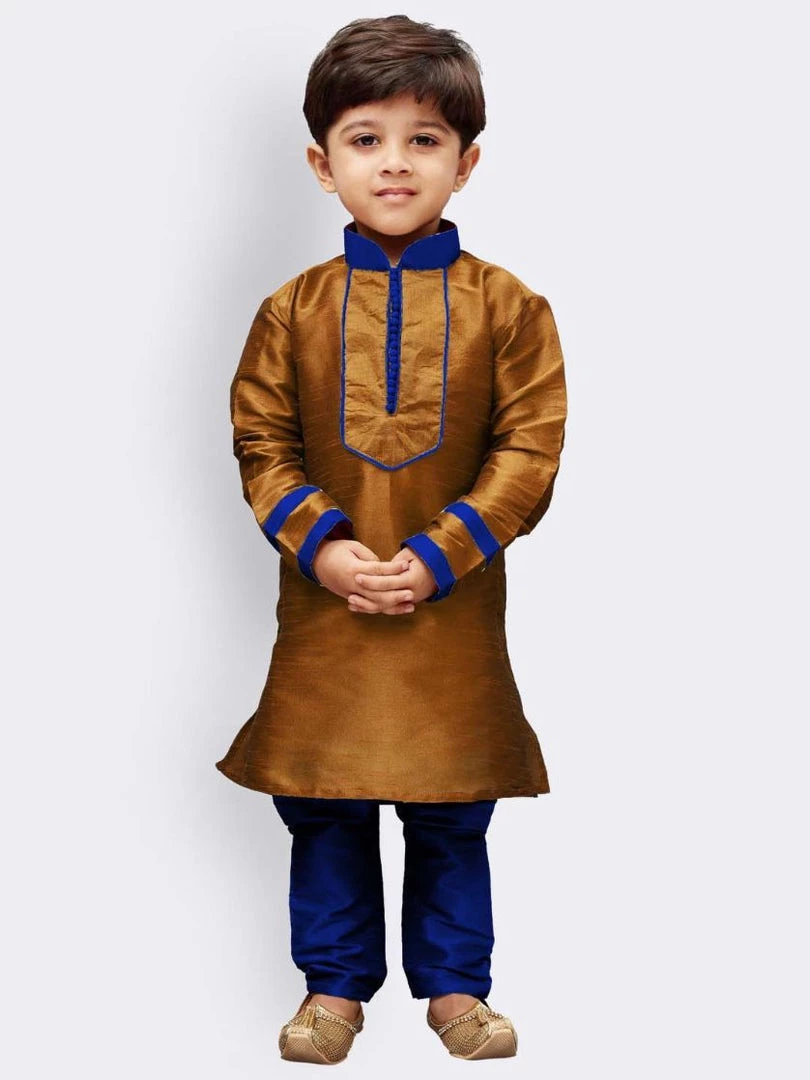 JBN Creation Boys' Brown Cotton Silk Kurta And Pyjama Set 3 JBN Creation Boys' Brown Cotton Silk Kurta And Pyjama Set