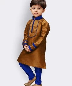 JBN Creation Boys' Brown Cotton Silk Kurta And Pyjama Set
