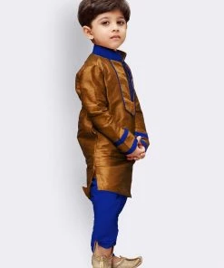 JBN Creation Boys' Brown Cotton Silk Kurta And Pyjama Set 11 JBN Creation Boys' Brown Cotton Silk Kurta And Pyjama Set