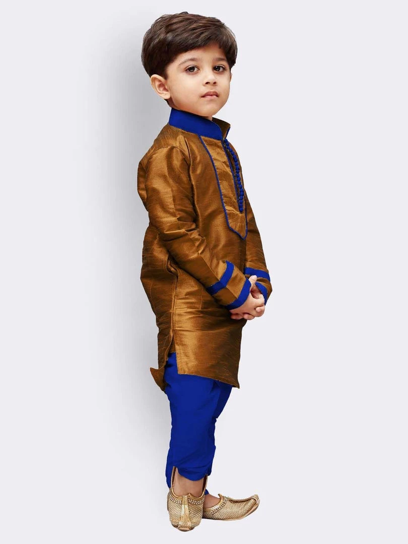 JBN Creation Boys' Brown Cotton Silk Kurta And Pyjama Set 6 JBN Creation Boys' Brown Cotton Silk Kurta And Pyjama Set