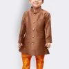 JBN Creation Boys' Brown Silk Blend Sherwani